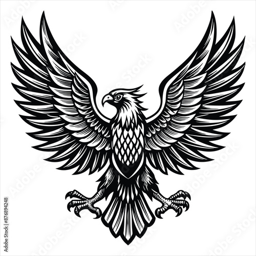 coloring book eagle with spread wings vector art illustration