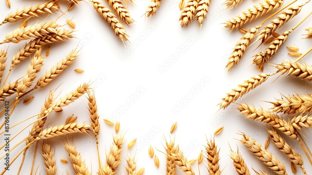 Golden Wheat Ears with Copy Space on White Background, Symbolizing Abundance and Harvest Golden Wheat Ears with Copy Space on White Background, Symbolizing Abundance and Harvest