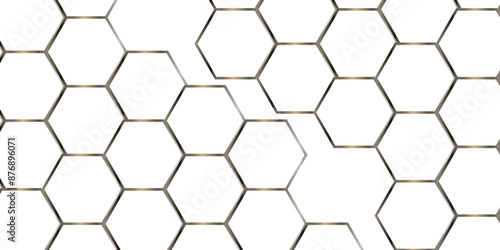 Abstract white 3d hexagon creative grid honeycomb structure mosaic pattern background. luxury minimal technology network abstraction tech digital tile vector wall banner surface polygon background.