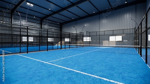 Obraz na plátně A blue padel tennis court with a blue net