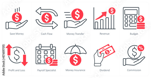 A set of 10 Mix icons as save money, cash flow, money transfer