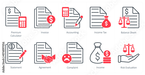 A set of 10 Mix icons as premium calculator, invoice, accounting