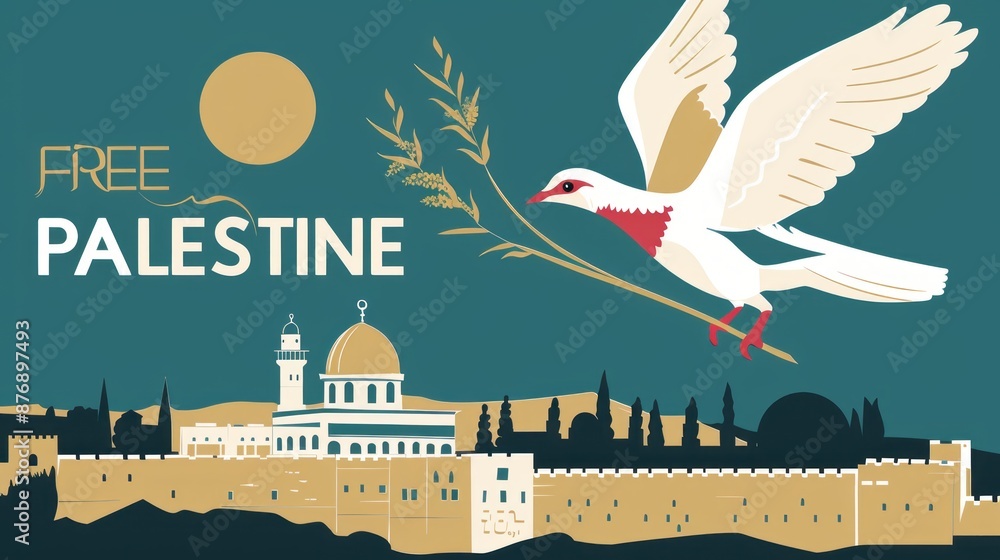 Naklejka premium free palestine poster with dove and olive branch