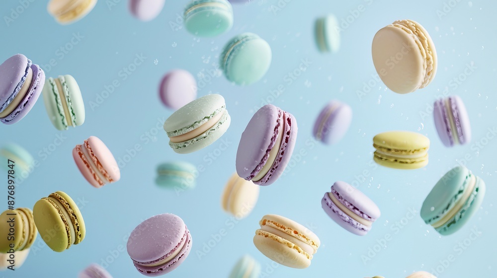 custom made wallpaper toronto digitalpastel purple, green, blue, cream and yellow coloured macaroons floating in the air
