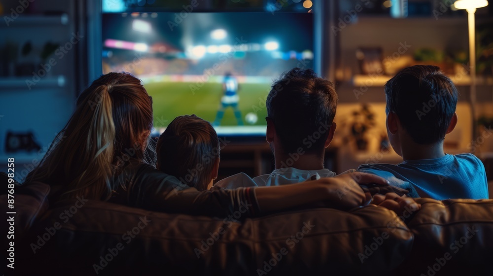 family watching a football match on TV and supporting their favorite team family watching a football match on TV and supporting their favorite team
