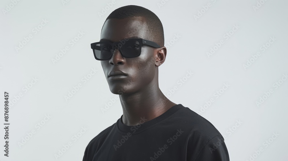 man is standing in a white room, the background is white, the man is waring a black oversized fit t-shirt man is standing in a white room, the background is white, the man is waring a black oversized fit t-shirt