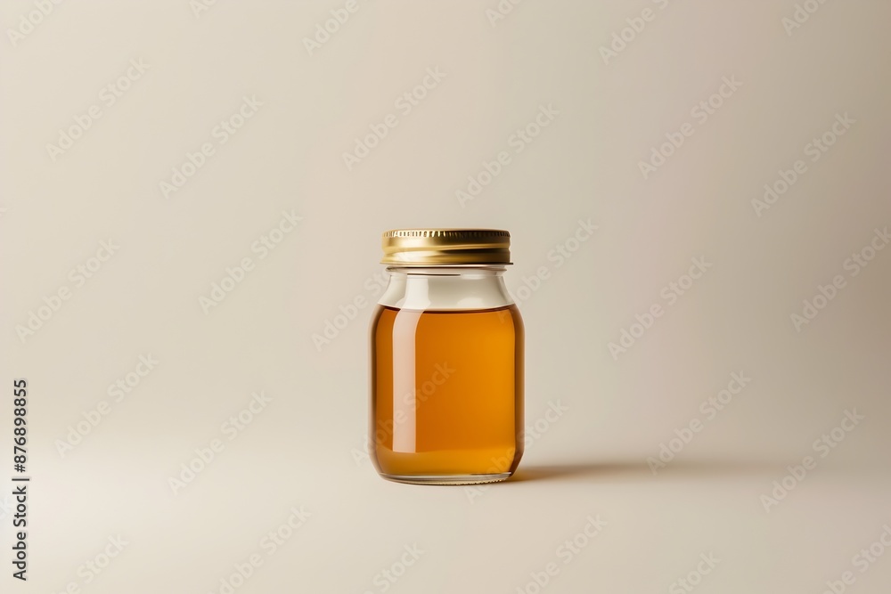 Close-up of a Honey Jar with Amber Liquid and Golden Syrup Close-up of a Honey Jar with Amber Liquid and Golden Syrup