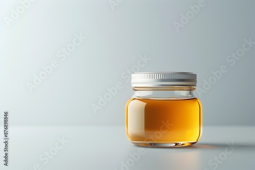 Closeup of Honey Filled Glass Jar on White Background