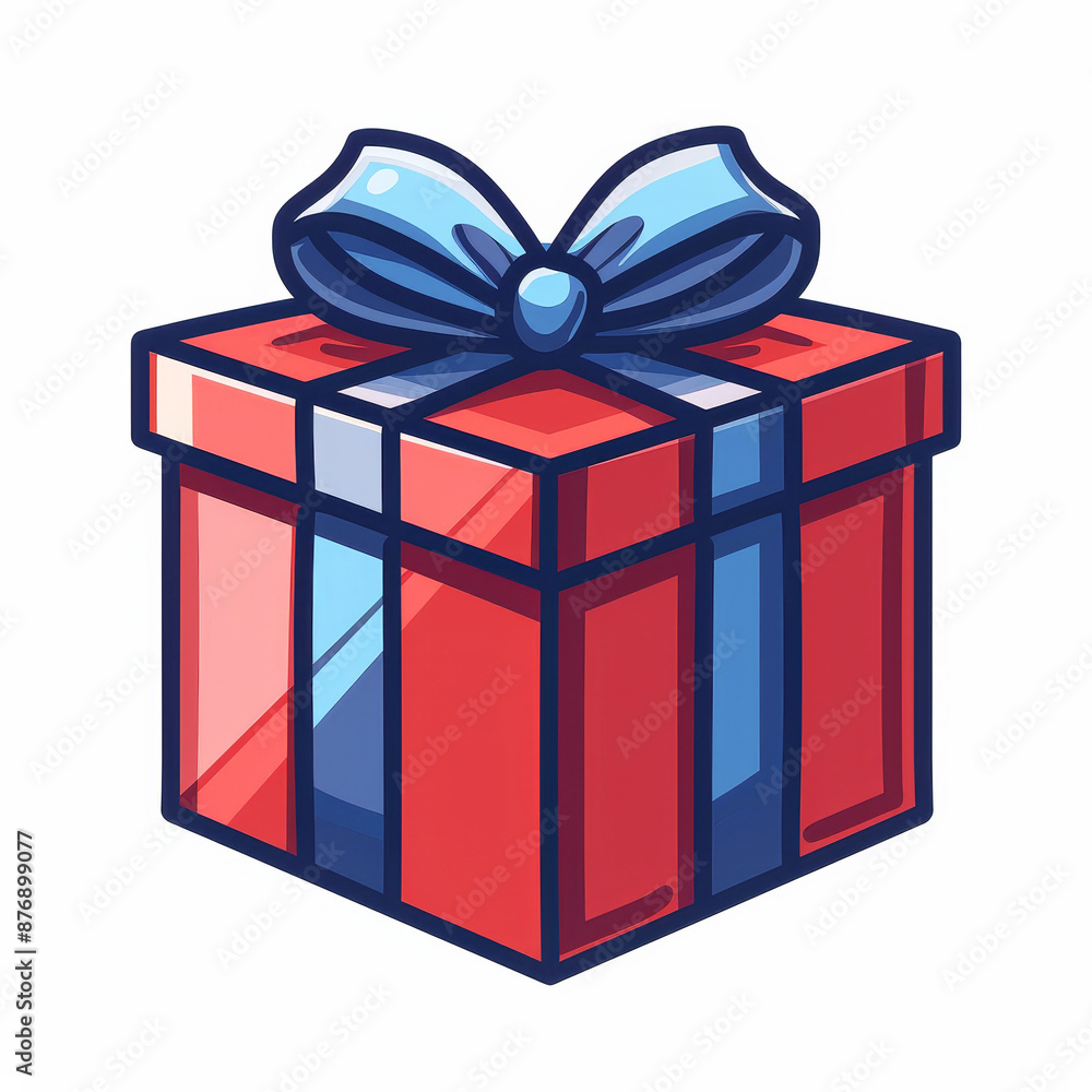 Obraz premium Vibrant red gift box with a glossy blue ribbon, ideal for celebrations and special occasions