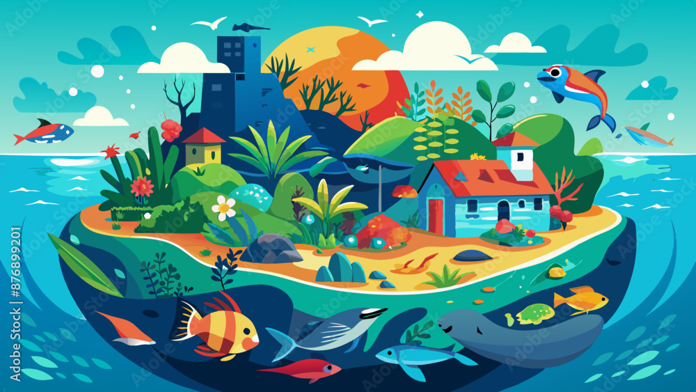 Naklejka premium Vibrant Urban Park in Modern Cityscape Illustration