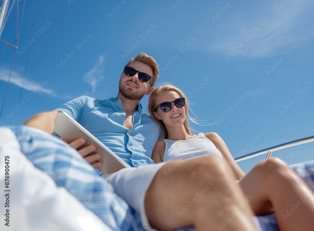 A couple of young people are enjoying a luxurious vacation on a yacht A couple of young people are enjoying a luxurious vacation on a yacht