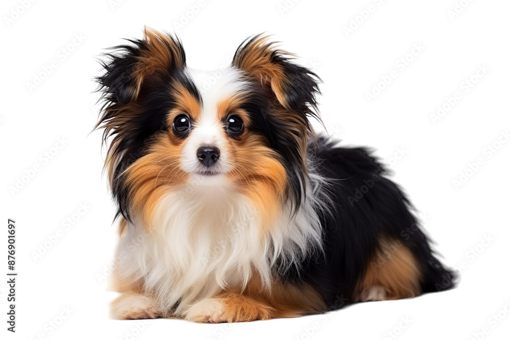 A Small, Fluffy Dog With Big Eyes Rests in a Studio Setting. on a White or Clear Surface PNG Transparent Background. A Small, Fluffy Dog With Big Eyes Rests in a Studio Setting. on a White or Clear Surface PNG Transparent Background.