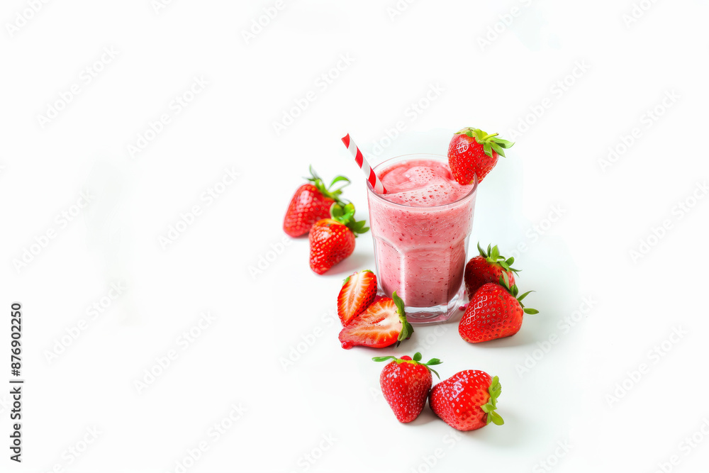 close up isolated horizontal image of a strawberry smoothie over a white neutral background, copy space close up isolated horizontal image of a strawberry smoothie over a white neutral background, copy space