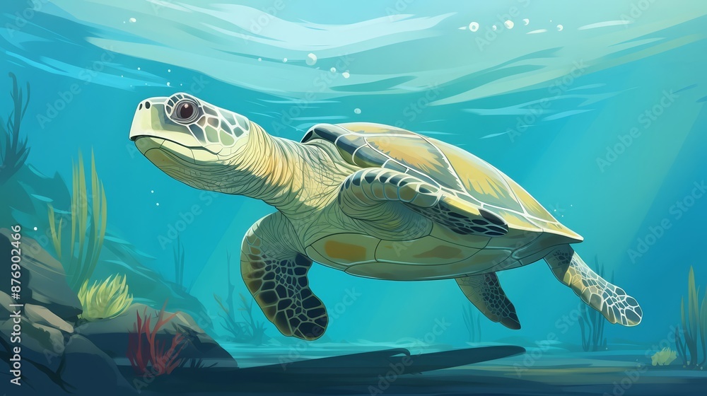 Fototapeta premium A beautiful watercolor painting of a sea turtle swimming in the ocean
