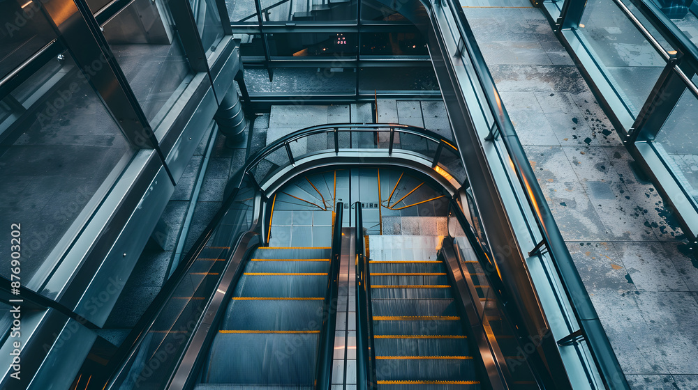 Close top view of an escalator mockup designed for advertising purposes. The intricate design and lighting highlight the modern engineering and attention to detail in this commercial presentation Close top view of an escalator mockup designed for advertising purposes. The intricate design and lighting highlight the modern engineering and attention to detail in this commercial presentation