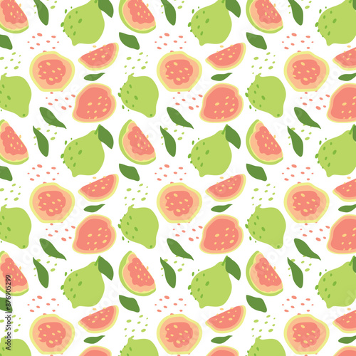 Abstract guava pattern in flat style. Fresh, delicious fruit seamless pattern. Vector background. Summer freshness for health. For background, juice, ice cream or packaging.