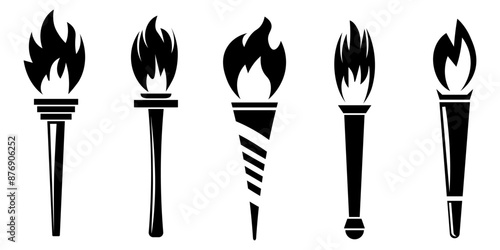 Torch fire icon set or Olympic torch icon set.