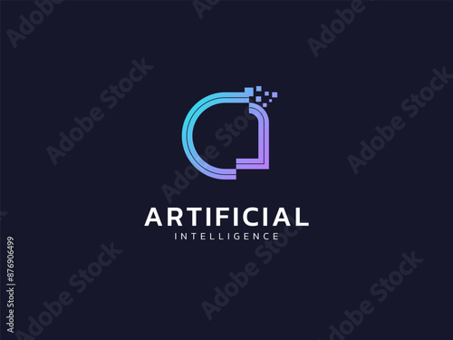 Artificial intelligence with letter a circuit board lines technology Analysis logo vector design concept. AI technology logotype symbol for advance technology, tech company, ui, innovation, robotic. 