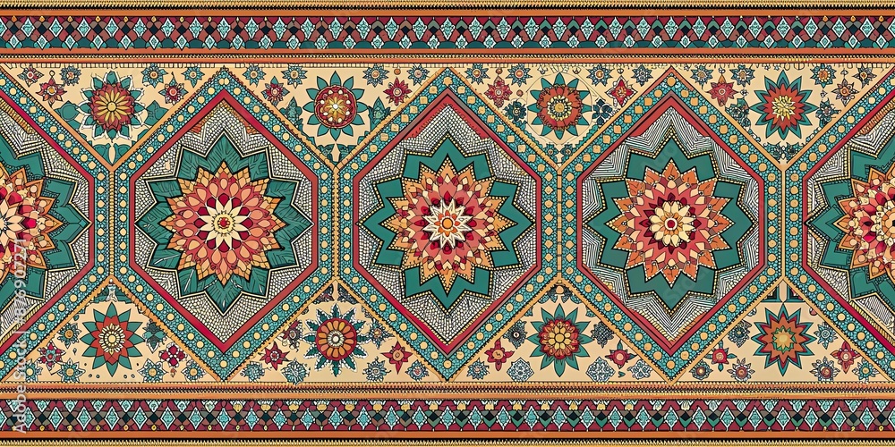 Seamless Eastern geometric pattern perfect for fabric and embroidery, geometric, seamless, Eastern, pattern, fabric