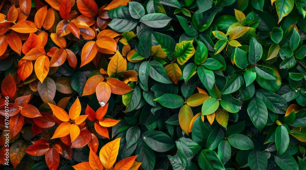 Abstract background with colorful box hedging leaves close up of different shades of green and orange. Vibrant green peppermint leaves create lush and fresh natural organic and herbal themed designs Abstract background with colorful box hedging leaves close up of different shades of green and orange. Vibrant green peppermint leaves create lush and fresh natural organic and herbal themed designs
