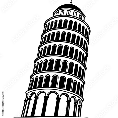 leaning tower black silhouette art illustration