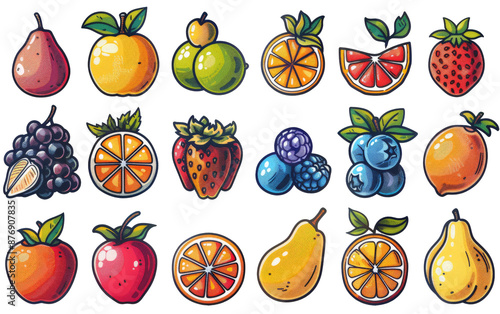 All kinds of fruits. Thin icon set. Avant-garde icon collection. Vector illustration white background