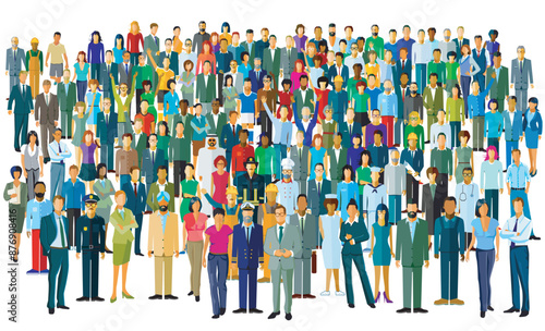 Eine große Gruppe von Menschen zusammen, isoliert auf weißem Hintergrund, Illustration
