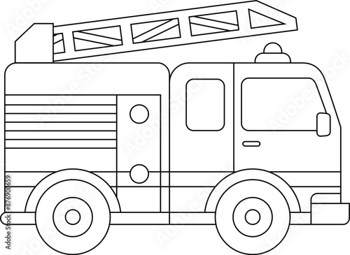 Fire truck, transportation, vehicle, outline coloring page for kids