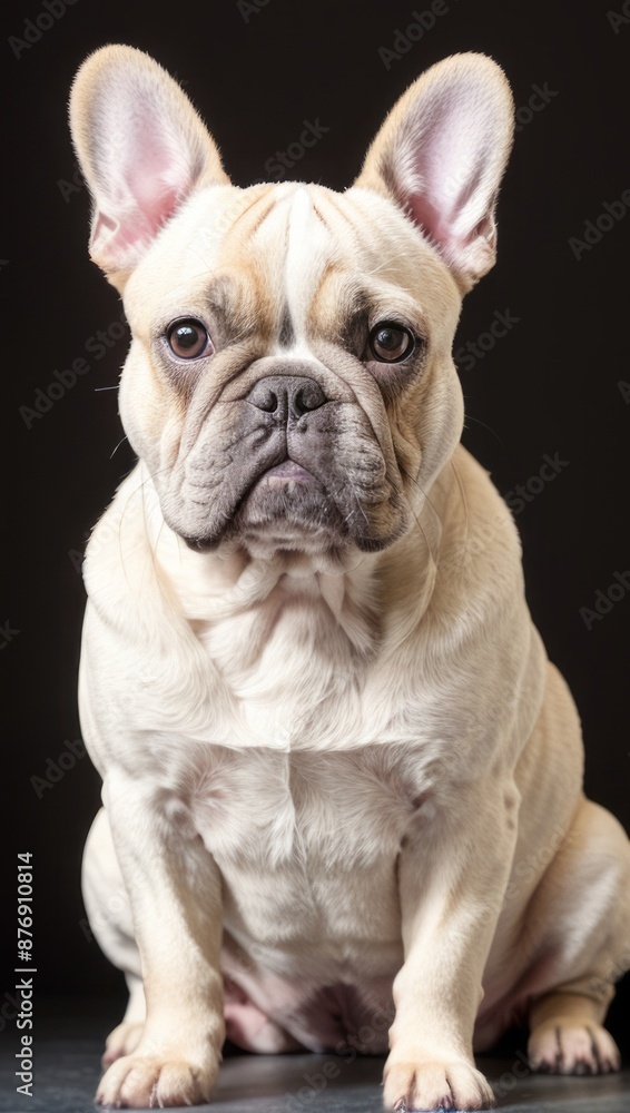 Portrait of a French Bulldog Simple Grey Background with Studio Lighting Portrait of a French Bulldog Simple Grey Background with Studio Lighting