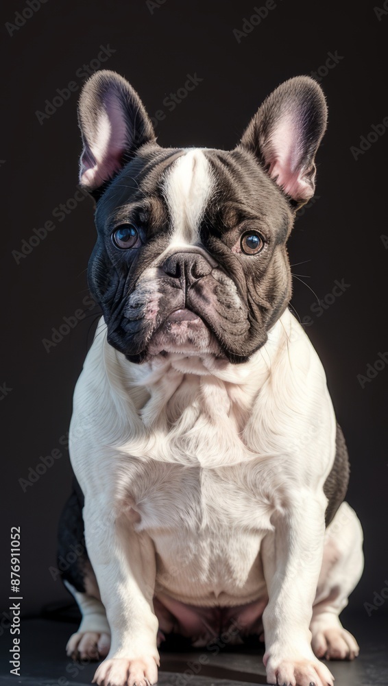 Portrait of a French Bulldog Simple Grey Background with Studio Lighting