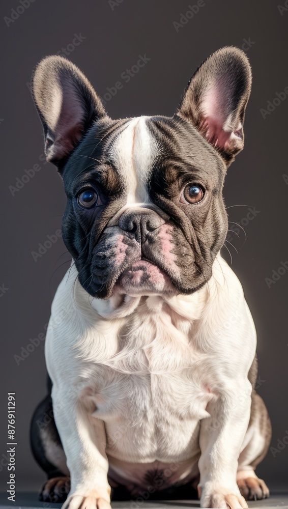 Portrait of a French Bulldog Simple Grey Background with Studio Lighting Portrait of a French Bulldog Simple Grey Background with Studio Lighting