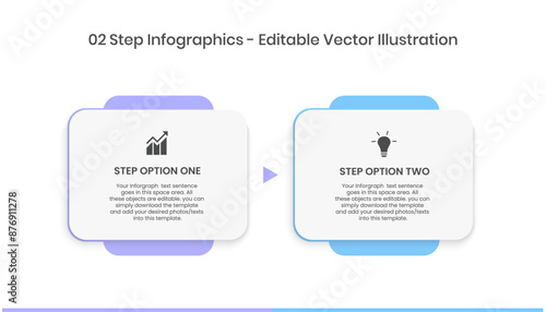 2 Steps Infographics Design Template - Graph, Pie chart, workflow layout, squire diagram, brochure, report, presentation, web design Editable Vector illustration