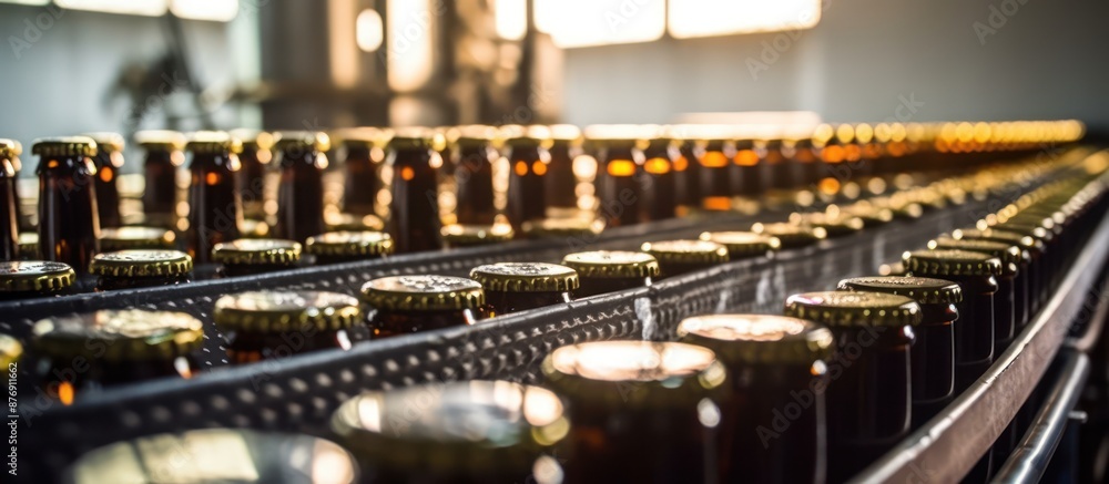 Bottles Moving Along a Conveyor Belt in a Factory Bottles Moving Along a Conveyor Belt in a Factory