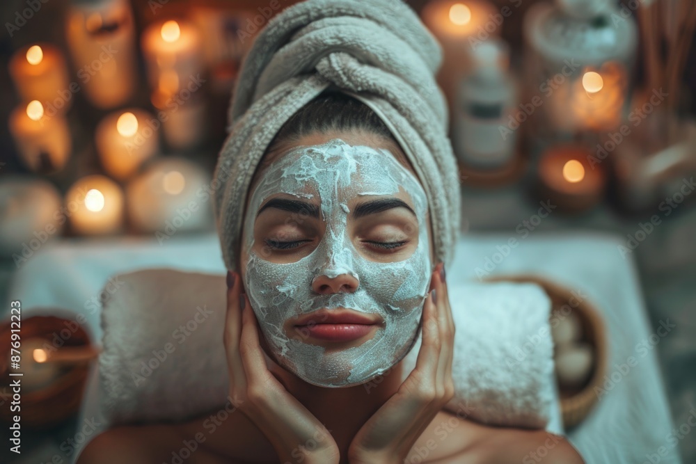 Spa Beauty. Woman Wearing Face Mask in Cosmetic Spa Salon Spa Beauty. Woman Wearing Face Mask in Cosmetic Spa Salon