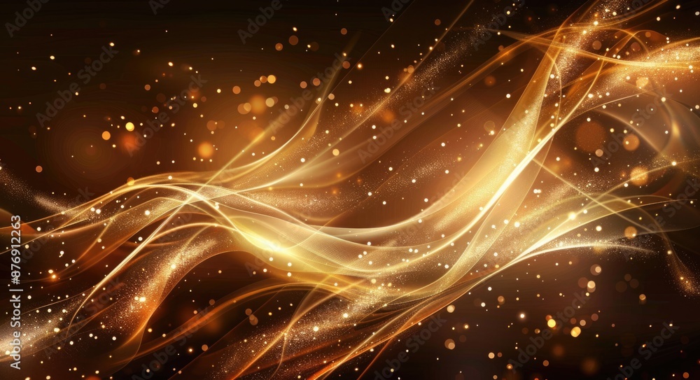 Sparkling Waves and Golden Light Lines on Dark Brown Background with Deep Depths Sparkling Waves and Golden Light Lines on Dark Brown Background with Deep Depths
