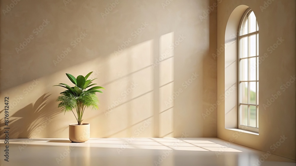 Gentle beige backdrop with complex window and plant shadows, perfect for minimalist product setup , beige Gentle beige backdrop with complex window and plant shadows, perfect for minimalist product setup , beige
