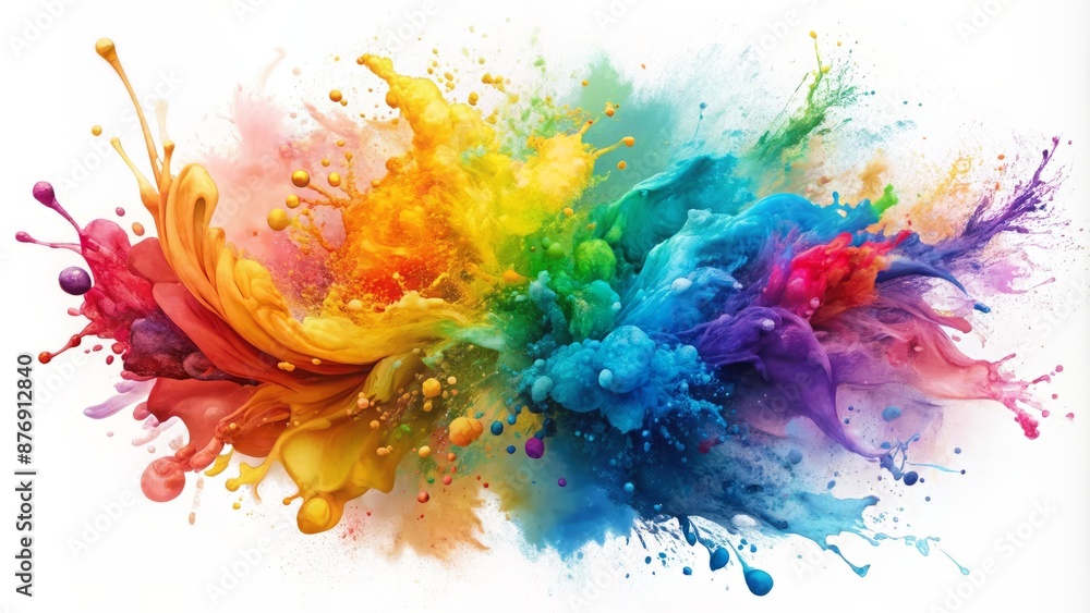 Fototapeta premium Vibrant Rainbow Paint Explosion With White Background