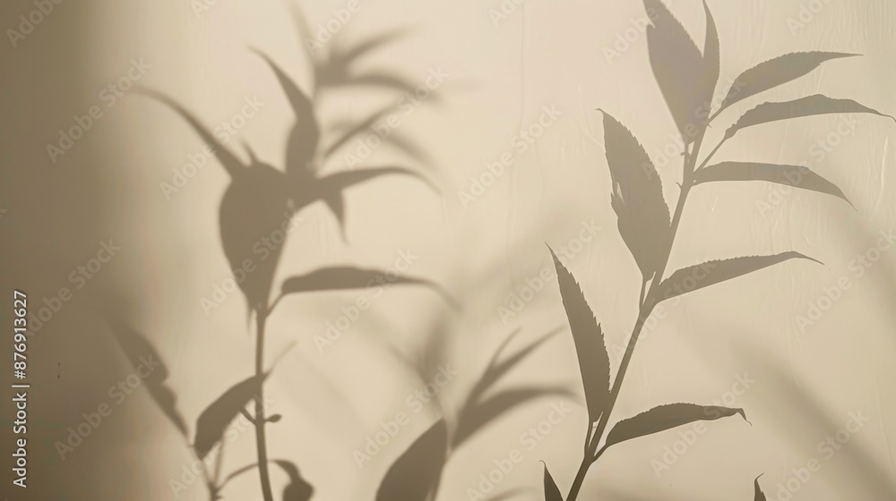 Obraz premium A calm image of plant shadows cast on a light background, invoking a sense of peace and simplicity, perfect for mindfulness journals or minimalist decor