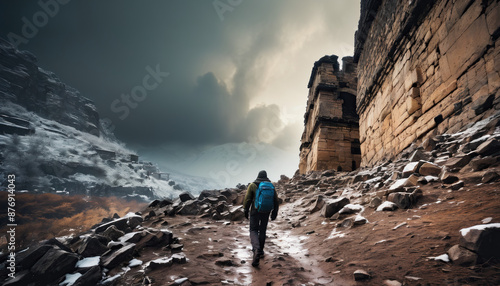 Ancient Ruins Roams in Cloudy Winter: The Scout's Jaunt Overwhelmed in Landslide
