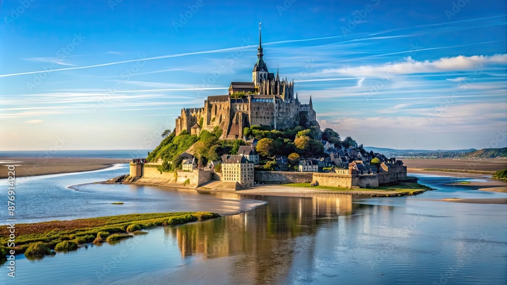 Grandiose Mont Saint-Michel standing tall against the backdrop of the ocean , grand, majestic, iconic Grandiose Mont Saint-Michel standing tall against the backdrop of the ocean , grand, majestic, iconic