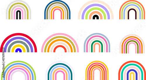 Set boho rainbows with colorful lines
