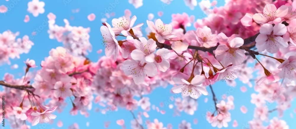 Pink Cherry Blossoms Falling From a Tree Branch Pink Cherry Blossoms Falling From a Tree Branch
