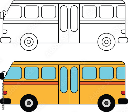 Bus, transportation, vehicle, outline coloring page for kids