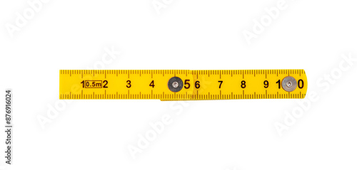 Yellow measure ruler isolated on white, transparent, Ten cm length