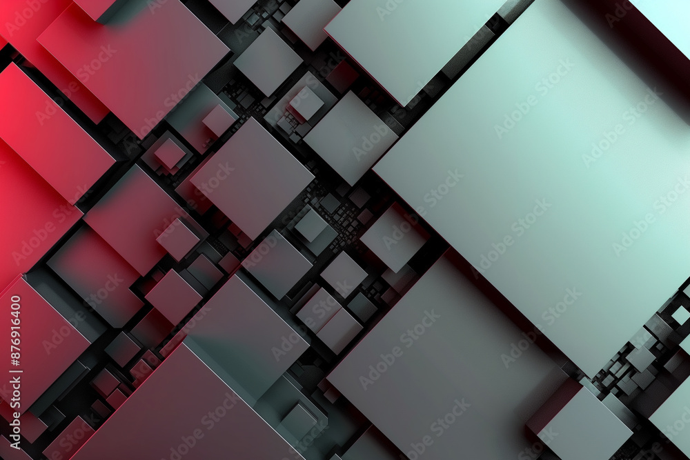 abstract 3d cube pattern with varying sizes in a gradient of blue and red hues creating a modern digital design, electronics circuit board. abstract 3d cube pattern with varying sizes in a gradient of blue and red hues creating a modern digital design, electronics circuit board.
