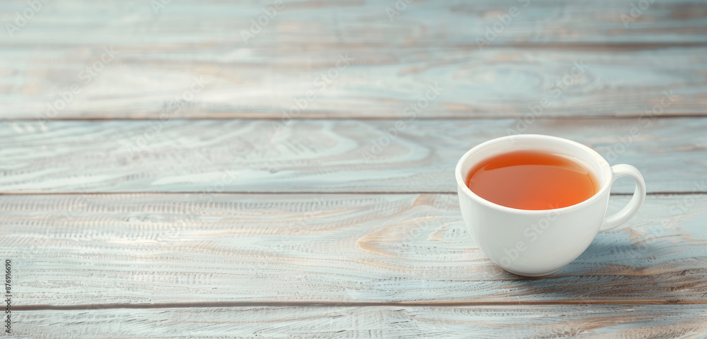 Upper View of Cup of Tea on Clean Gradient Light Wood Table Background Upper View of Cup of Tea on Clean Gradient Light Wood Table Background