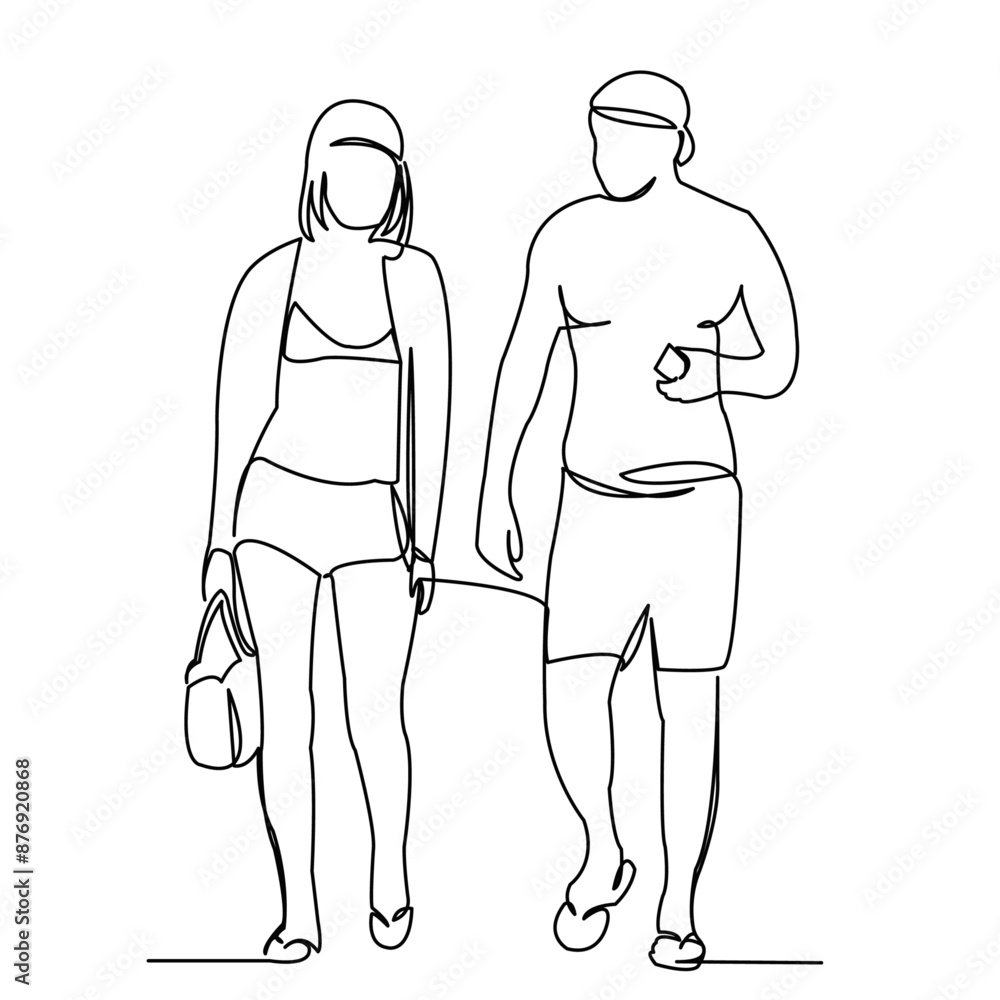 continuous single drawn one line in love couple on the beach hand drawn picture silhouette. Line art. doodle continuous single drawn one line in love couple on the beach hand drawn picture silhouette. Line art. doodle
