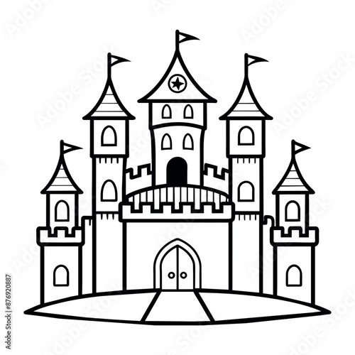 Medieval castle sketch. Vector illustration on white background Cartoon