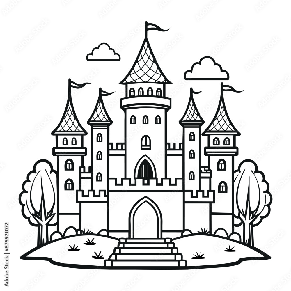 Fototapeta premium Medieval castle sketch. Vector illustration on white background Cartoon