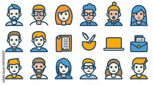 Business people, human resources, office management - thin line web icon set. Outline icons collection. Simple vector illustration